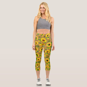 Watercolor Sunflower 5 Capri Leggings