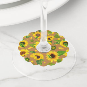 Watercolor Sunflower 5 Wine Glass Tag
