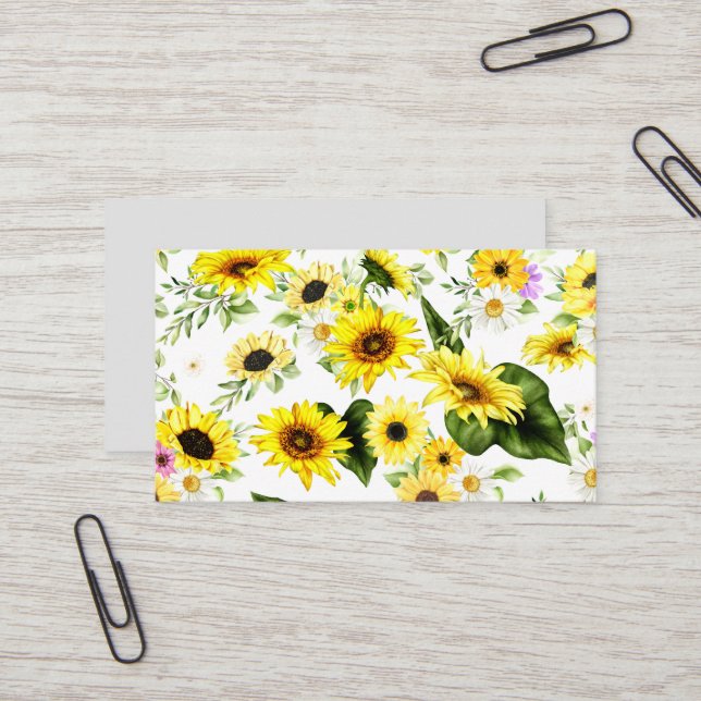 Watercolor Sunflower 7 Business Card (Front/Back In Situ)