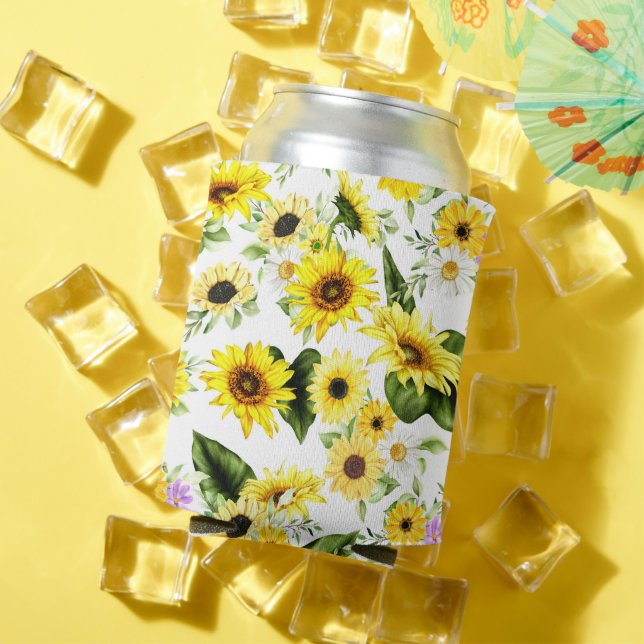 Watercolor Sunflower 7 Can Cooler (In Situ Summer)