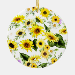 Watercolor Sunflower 7 Ceramic Tree Decoration