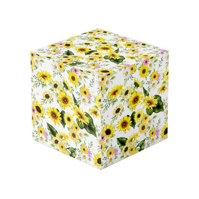 Watercolor Sunflower 7 Cube (Front Angled)