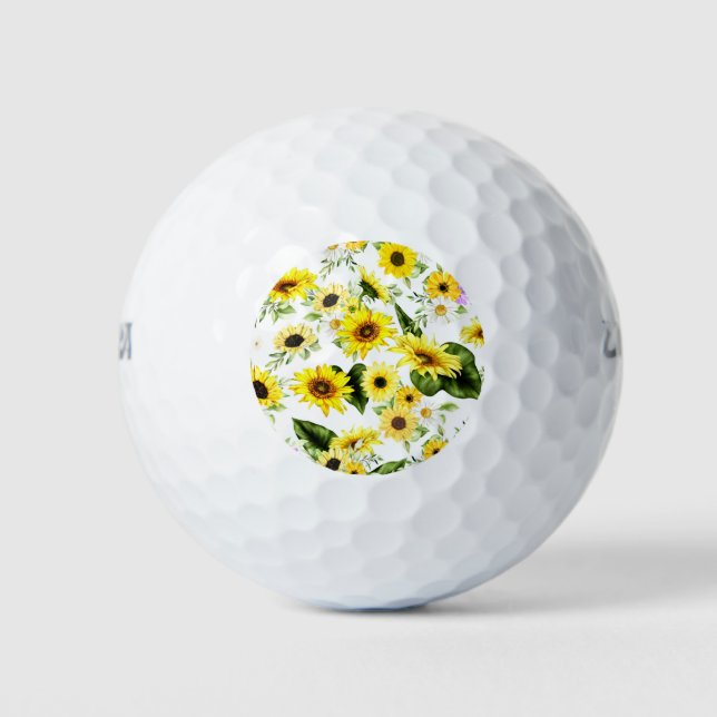 Watercolor Sunflower 7 Golf Balls (Front)