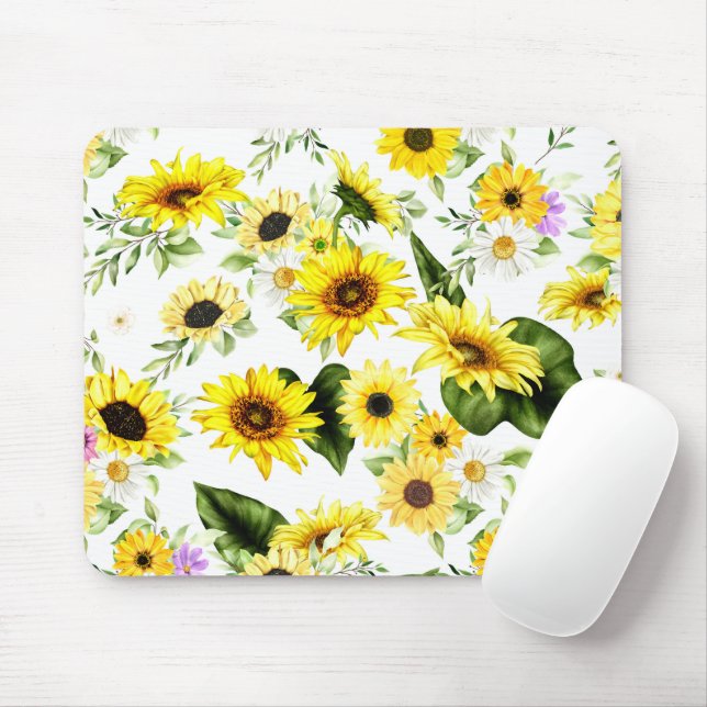 Watercolor Sunflower 7 Mouse Mat (With Mouse)