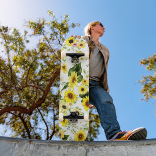 Watercolor Sunflower 7 Skateboard