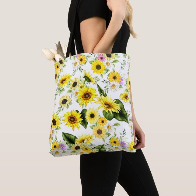 Watercolor Sunflower 7 Tote Bag (Close Up)