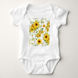 Watercolor Sunflower 8 Baby Bodysuit