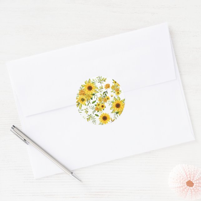 Watercolor Sunflower 8 Classic Round Sticker (Envelope)