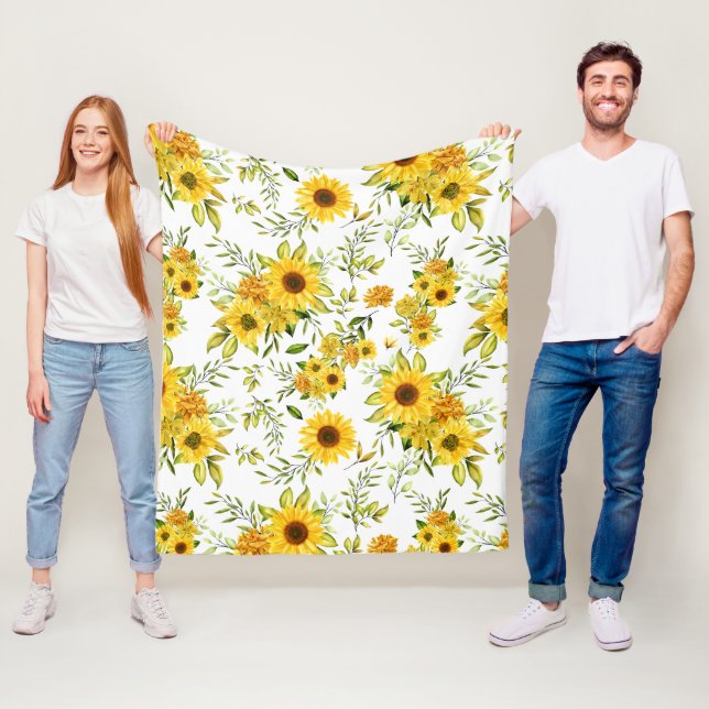 Watercolor Sunflower 8 Fleece Blanket (In Situ)
