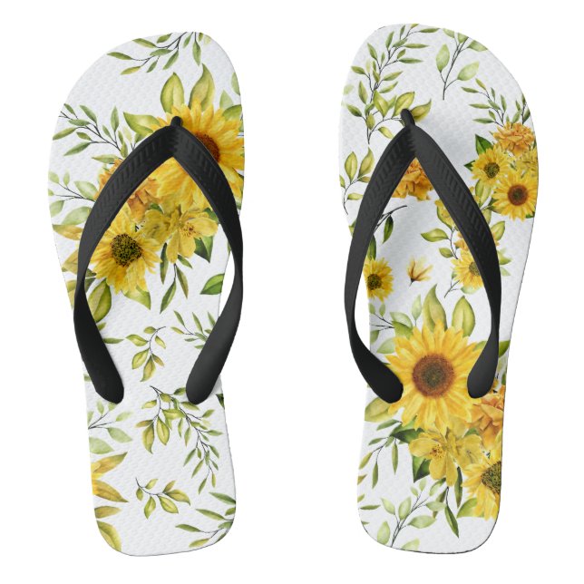 Watercolor Sunflower 8 Flip Flops (Footbed)
