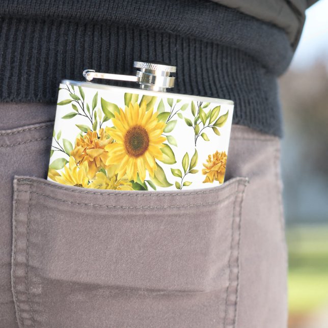 Watercolor Sunflower 8 Hip Flask (In Situ)