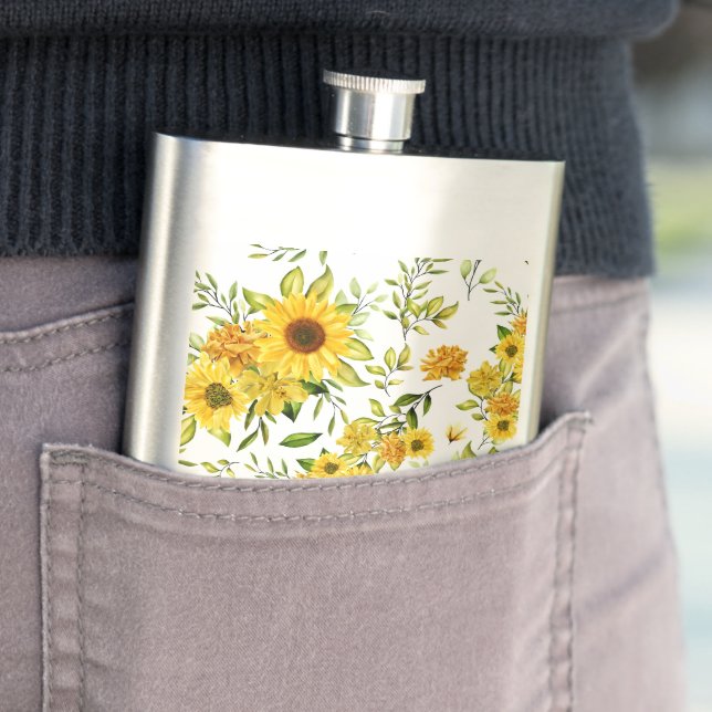 Watercolor Sunflower 8 Hip Flask (In Situ)