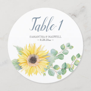 Watercolor Sunflower and Eucalyptus Table Number