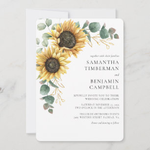 Watercolor Sunflower and Eucalyptus Wedding Invitation
