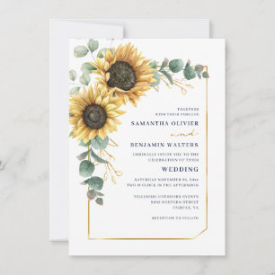 Watercolor Sunflower and Eucalyptus Wedding Invitation