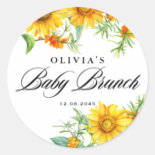 Watercolor Sunflower and Seabuckthorn Baby Brunch Classic Round Sticker