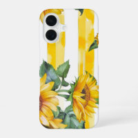 Watercolor Sunflower and Yellow Stripes Pattern