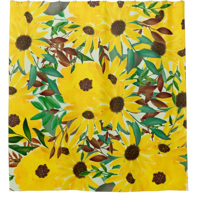 Watercolor Sunflower Autumn Floral Pattern Shower Curtain (Front)