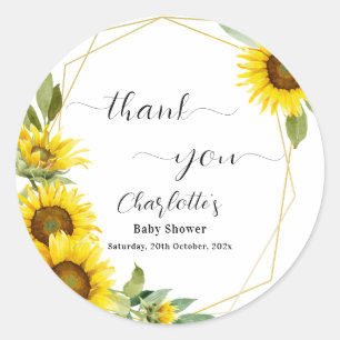 Watercolor Sunflower Baby Shower Classic Round Sticker