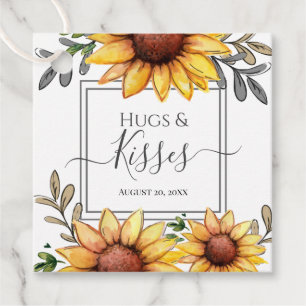 Watercolor Sunflower Baby Shower Hugs and Kisses Favour Tags