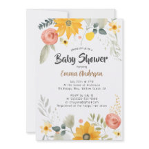 Watercolor Sunflower Baby Shower Invitation