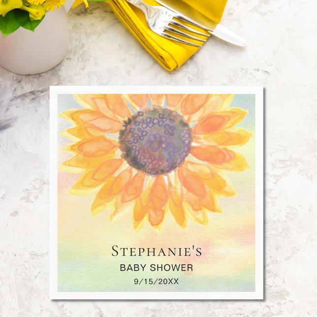 Watercolor Sunflower Baby Shower Napkin (Creator Uploaded)