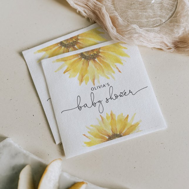 Watercolor sunflower baby shower napkin (Creator Uploaded)