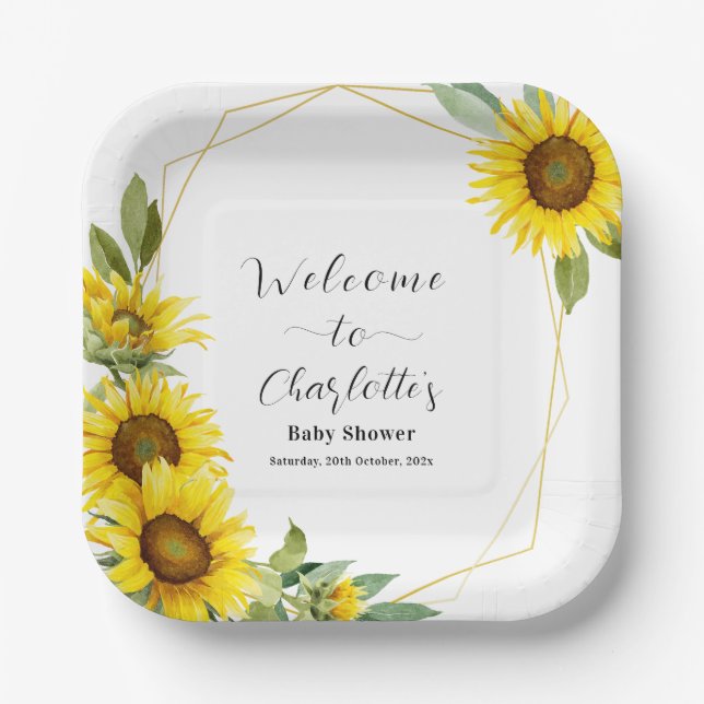 Watercolor Sunflower Baby Shower Paper Plate (Front)