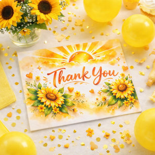 Watercolor Sunflower baby shower Thank You Card