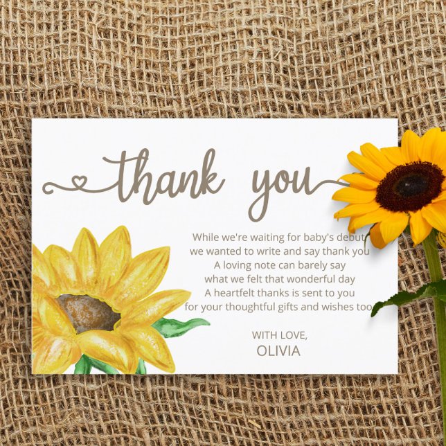 Watercolor Sunflower Baby Shower thank you  Card (Creator Uploaded)