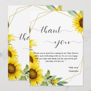 Watercolor Sunflower Baby Shower Thank You Card
