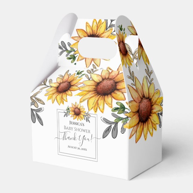 Watercolor Sunflower Baby Shower Thank You Favour Box (Front Side)