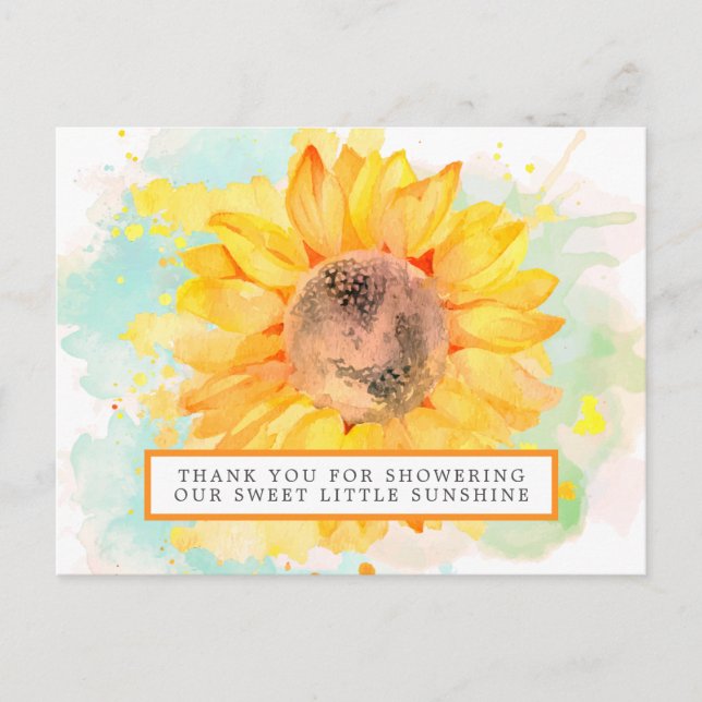 Watercolor Sunflower Baby Shower Thank You Postcard (Front)