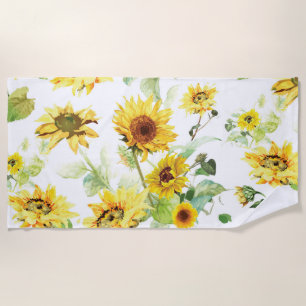 Watercolor Sunflower Beach Towel