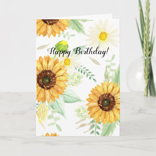 Watercolor Sunflower Birthday Card (Front)