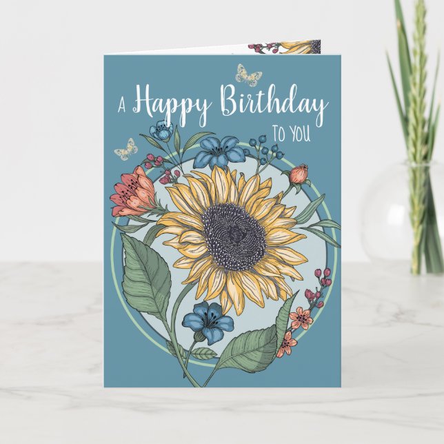 Watercolor Sunflower Birthday Card (Front)