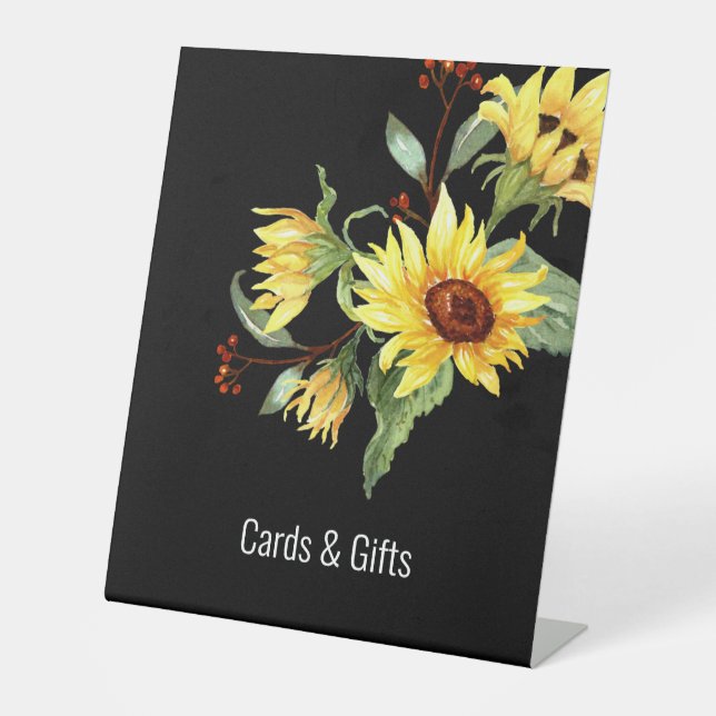 Watercolor Sunflower Black Shower Gift Sign (Front)