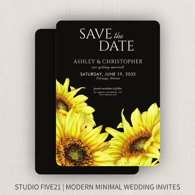 Watercolor Sunflower Black Wedding Shower Save The Date (Creator Uploaded)