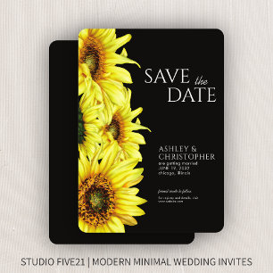 Watercolor Sunflower Black Wedding Shower Save The Date