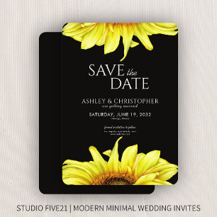 Watercolor Sunflower Black Wedding Shower Save The Date