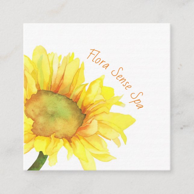 Watercolor Sunflower Bloom Spa Square Business Card (Front)
