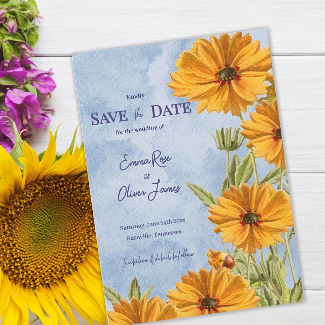 Watercolor Sunflower Boho Wedding Save the Date (Watercolor Sunflower Boho Wedding Save the Date | Wildflower Summer Garden Wedding Announcement)
