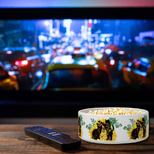 Watercolor Sunflower Bouquet Cat Floral Silhouette Bowl