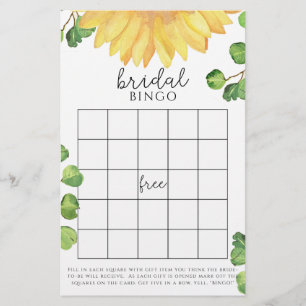 Watercolor sunflower bridal shower bingo game