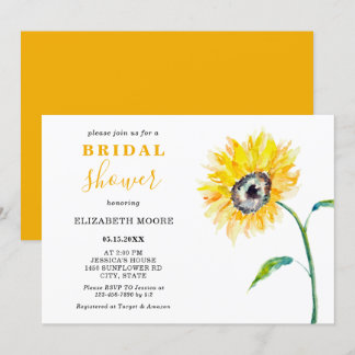 Watercolor sunflower Bridal shower elegant simple Invitation