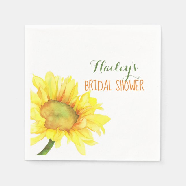 Watercolor Sunflower Bridal Shower Napkin (Front)