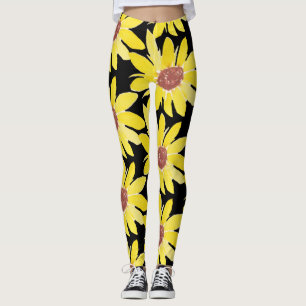 Watercolor Sunflower Bud Vibrant Hand Painted Leggings