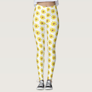 Watercolor Sunflower Buds Vibrant Hand Painted   Leggings