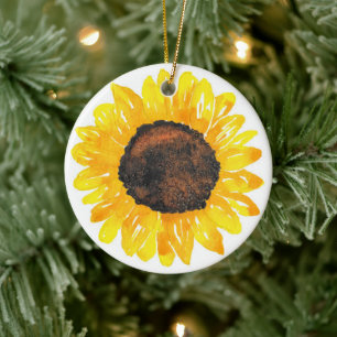 Watercolor Sunflower Ceramic Tree Decoration