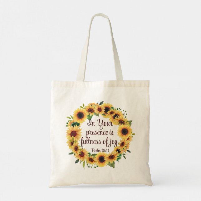 Watercolor Sunflower Christian Scripture Joy Quote Tote Bag (Back)